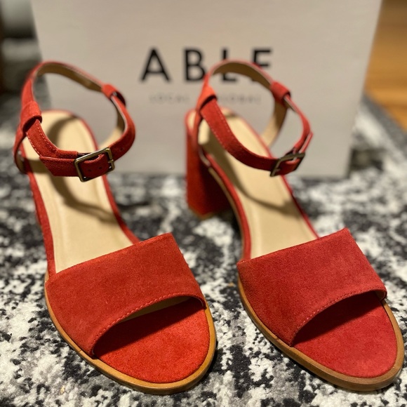 Able Global + Local Mary Red Suede Sandals - Picture 3 of 7